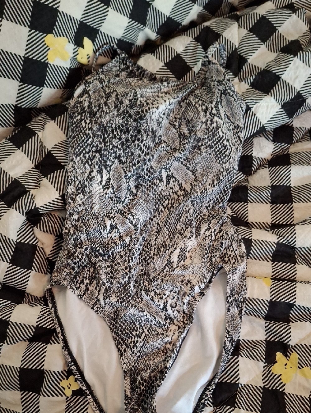 Time and Tru Black and White Snake Print One-Piece Swimsuit